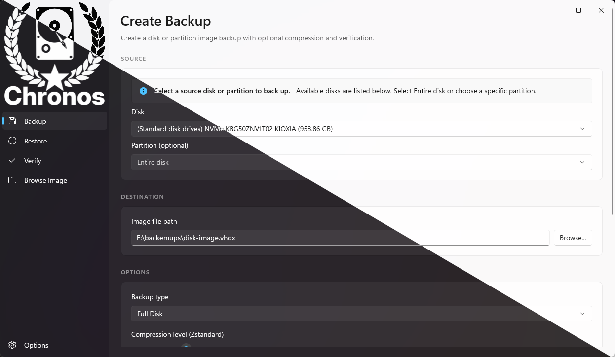 Chronos Backup disk imaging utility